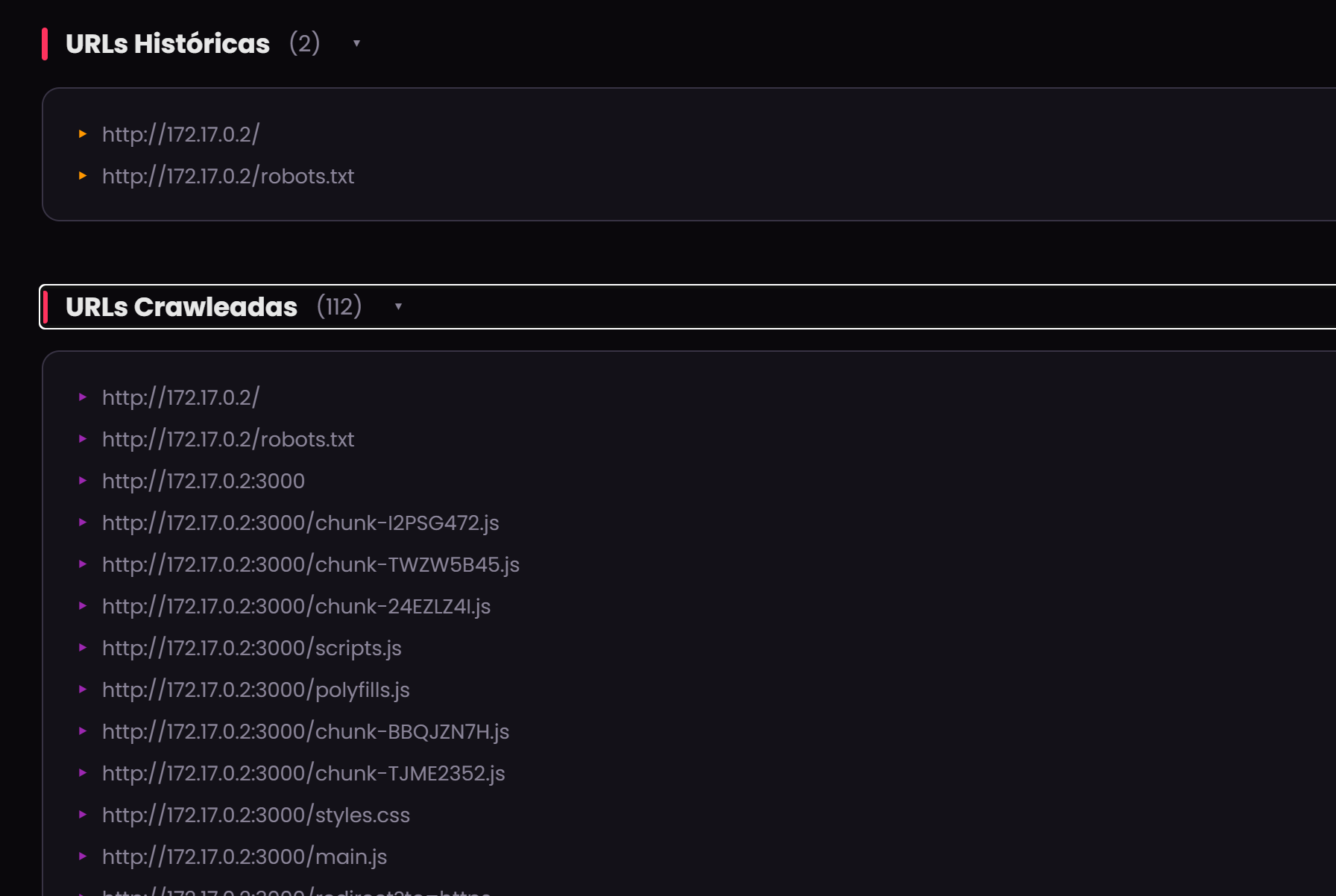 Lista de URLs históricas e crawleadas pelo RakRecon